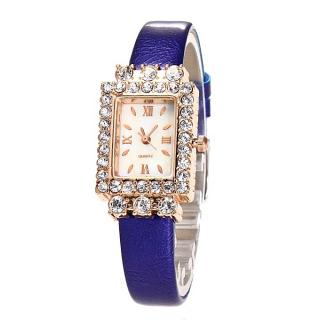 Rectangular Dial Women Wrist Watches Ladies Quartz Watch With Rhinestone Royal Blue