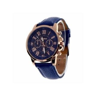 New Geneva Women's Fashion Roman Numerals Faux Leather Analog Quartz Watch - Dark Blue
