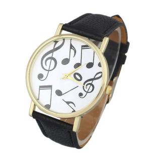 Hiamok_Casual Musical Notes Women Men Leather Band Analog Quartz Dial Wrist Watch BK