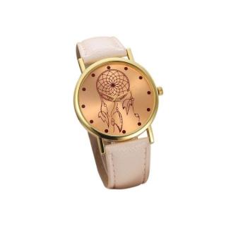 New Lady Leather Belt Watch Stainless Steel Dial Quartz Wrist Watch-Beige