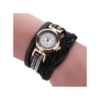 Lady Super Crystal Lady Gold Bracelet Quartz Wristwatch Rhinestone Watches-black