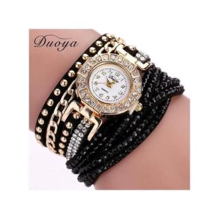 Lady Super Crystal Lady Gold Bracelet Quartz Wristwatch Rhinestone Watches-black