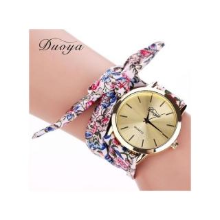 Duoya Feahionable Lady's Flower Star Bow Wristwatch Scarf Band Party Casual Watch-dark Blue