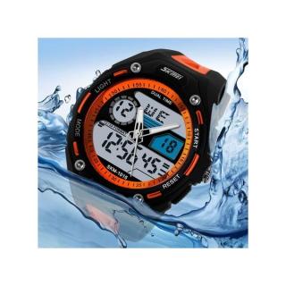 Waterproof Alarm Date Sports And ExcersiseAnalog Digital LED Backlight Wrist Watch OR-Orange