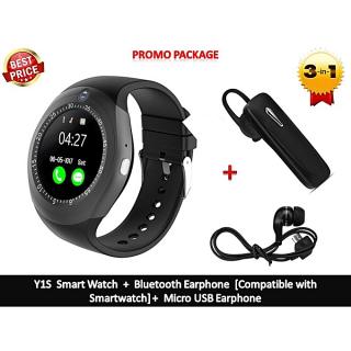 Y1S Smartwatch Phone With Camera MemoryCard/SIMCard Slot [+ Bluetooth Earphone/Micro USB Earphone] - Black