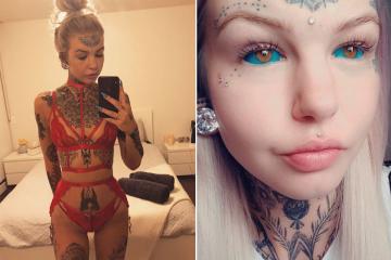 Woman with tattoo ‘addiction’ inks eyeballs blue