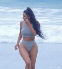 Kim Kardashian Works Out on the Beach in Her Bikini, and Damn, She Looks Good