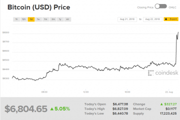 Bitcoin Rallies 6 Percent in 20 Minutes to Reach 2-Week High