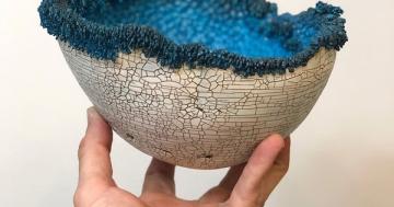 Coral-like ceramic works are coated with electroformed crystals