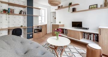 Compact 322 sq. ft. studio apartment transformed for art student