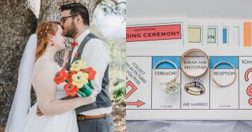 Attention, Game Fans! This Wedding Has Monopoly Invites, a Life Cake, and 3D-Printed Lego Bouquets