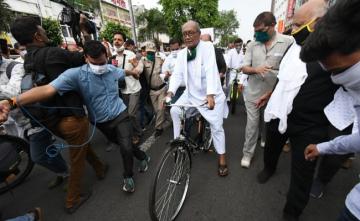 Digvijaya Singh Takes Out Cycle March To Protest Against Fuel Price Hike