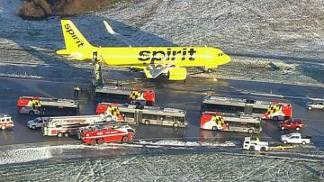 Spirit Airlines plane skids off runway