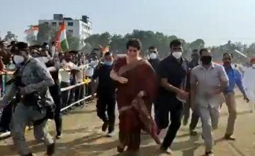 Watch: Priyanka Gandhi, Late To A Rally In Assam, Bursts Into Sprint