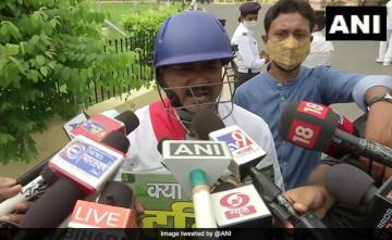 On Day 1 Of Monsson Session, RJD MLAs Wear Helmets To Bihar Assembly