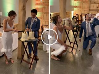 This was literally the icing on the cake for these newlyweds (Video)