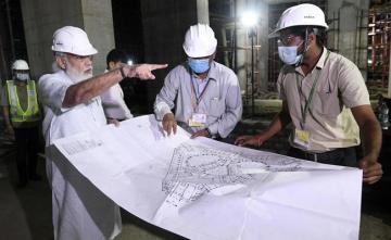 PM Visits Parliament Building Construction Site At Night, Inspects Work