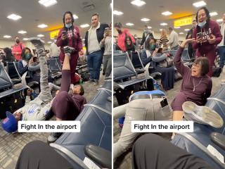 Don’t care who you are, never mess with a granny waiting for a delayed flight (Video)