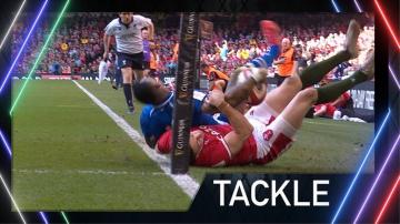 Six Nations: Wales' Josh Adams takes out Italy's Monty Ioane with try-saving tackle