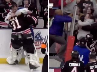All hell breaks loose after goalie fight spills into the bench (Video)