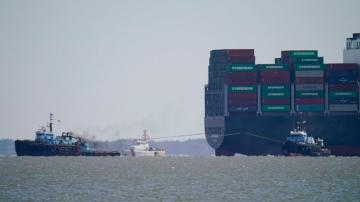 Work starts to free Ever Forward stranded in Chesapeake Bay
