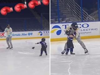 Hunter dropping the gloves with his dad, NHLer Zach Bogosian, is too damn cute! (Video)