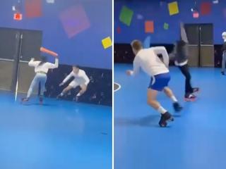 Buddy leaves a trail of broken ankles at the roller rink (Video)