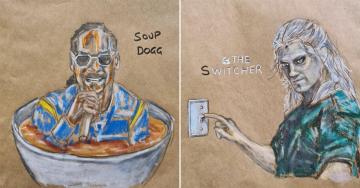 Dad spends a decade drawing cartoons on his kid’s lunch bags (30 Photos)