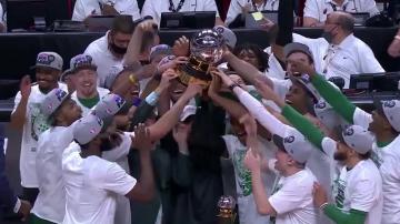 Celtics presented with Bob Cousy Trophy after winning Eastern Conference finals