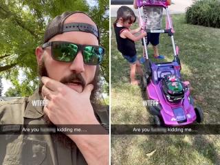 When your best friend thinks electric lawn mowers are for girls (Video)