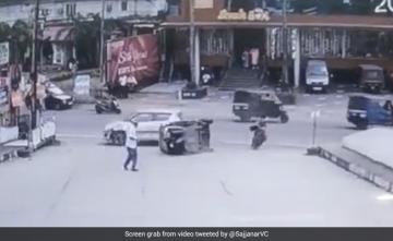 Caught On Camera: Woman's Narrow Escape As Car Rams Into Autorickshaw