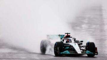 Japanese Grand Prix: George Russell leads Mercedes one-two in wet practice