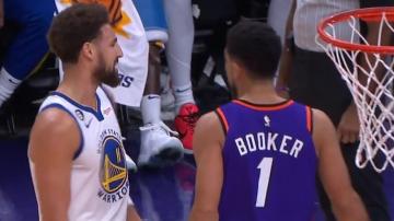 Warriors’ Thompson ejected with double technical after heated exchange with Suns’ Booker