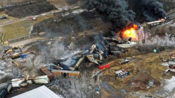 Evacuations urged in Ohio town as train wreck smolders