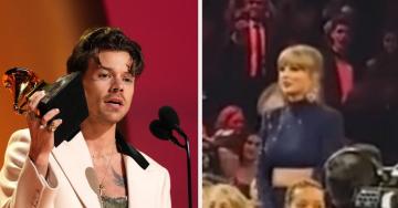 Harry Styles Was Heckled By Beyoncé Fans During His Grammy Acceptance Speech And People Think That Taylor Swift Was Having “War Flashbacks” To The 2009 VMAs