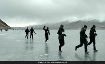 Watch: Joggers Run In Half-Marathon Across Ladakh's Frozen Lake