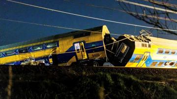 Dozens injured as train derails from crash with construction equipment in Netherlands