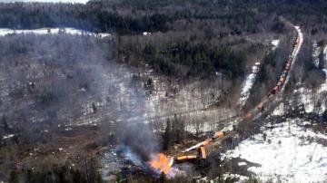 Cleanup begins after freight train derailment, fire in Maine