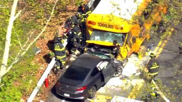 Teen driver, 3 others seriously injured in head-on crash with school bus