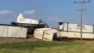 Train derailment in northern Montana spills freight, but hazmat car safe