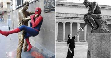 People using statues to make their photos 100 times better (30 Photos)