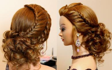 Hairstyle for long hair tutorial. Cute prom updo with braids