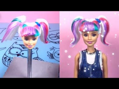 Unicorn Barbie Hair Tutorial Barbie Hair Transformations Barbie Hairstyles