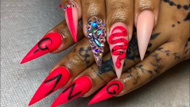 Gucci snake nails | Pink stiletto acrylic nail tutorial