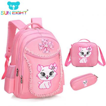 Gato doce Da Menina Da Escola Bolsas Padrão Miúdo Dos Desenhos Animados Mochila Crianças Saco de Escola Mochila Menina