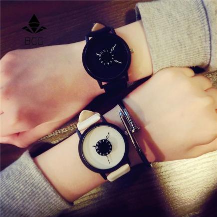 Hot moda criativa relógios das mulheres dos homens relógio de quartzo-2017 BGG marca relógio dos amantes de design exclusivo dial relógio de pulso de couro