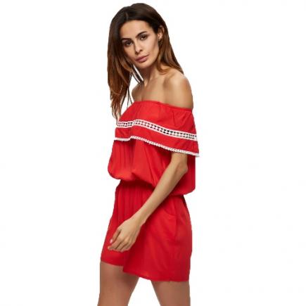 New Sexy Mulheres Jumpsuit Spaghetti Strap Off ombro mangas Sólidos curto Playsuit Romper Red