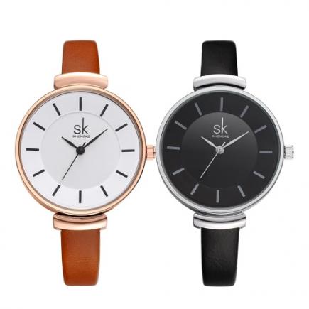 SK Marca de luxo PU Leather Strap Quartz Mulher Relógios Simplicidade analógico 30M à prova de água de pulso Ladies Feminio Relogio