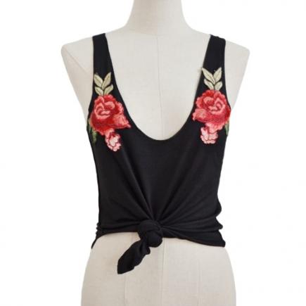 Sexy Cultura Moda Mulheres Vest Top bordado floral do pescoço da colher mangas Blusa Casual