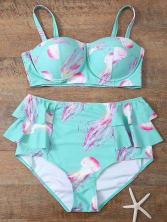 Push Up Printed Flounced Bikini Set